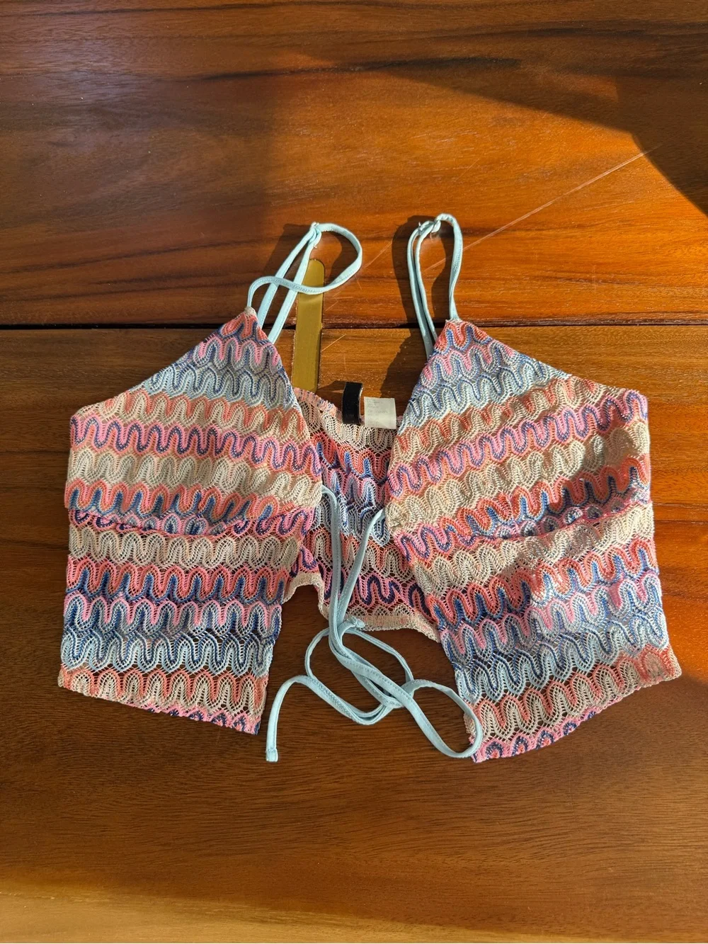 H&M Multicolor Crochet Crop Top in Pastel Pink, Blue & White